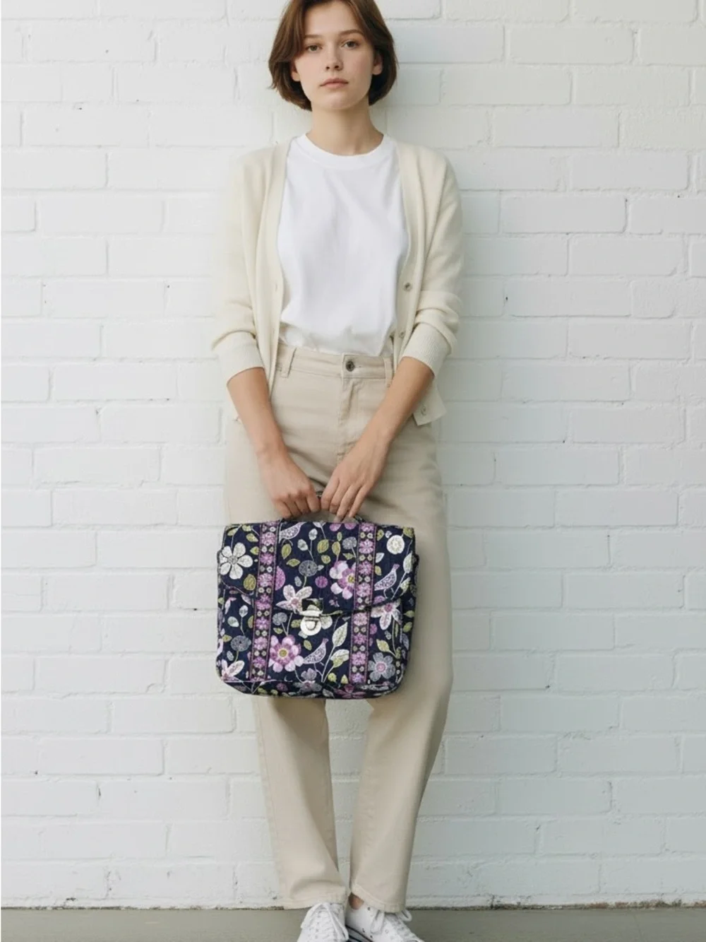 Vera Bradley Night and Day Bird Quilted Messenger Bag Purple Floral